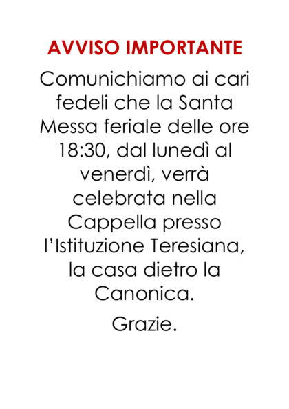 Avviso Sante Messe feriali