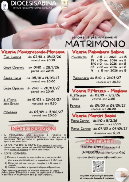 Percorsi di preparazione al Matrimonio 2026 – 2027